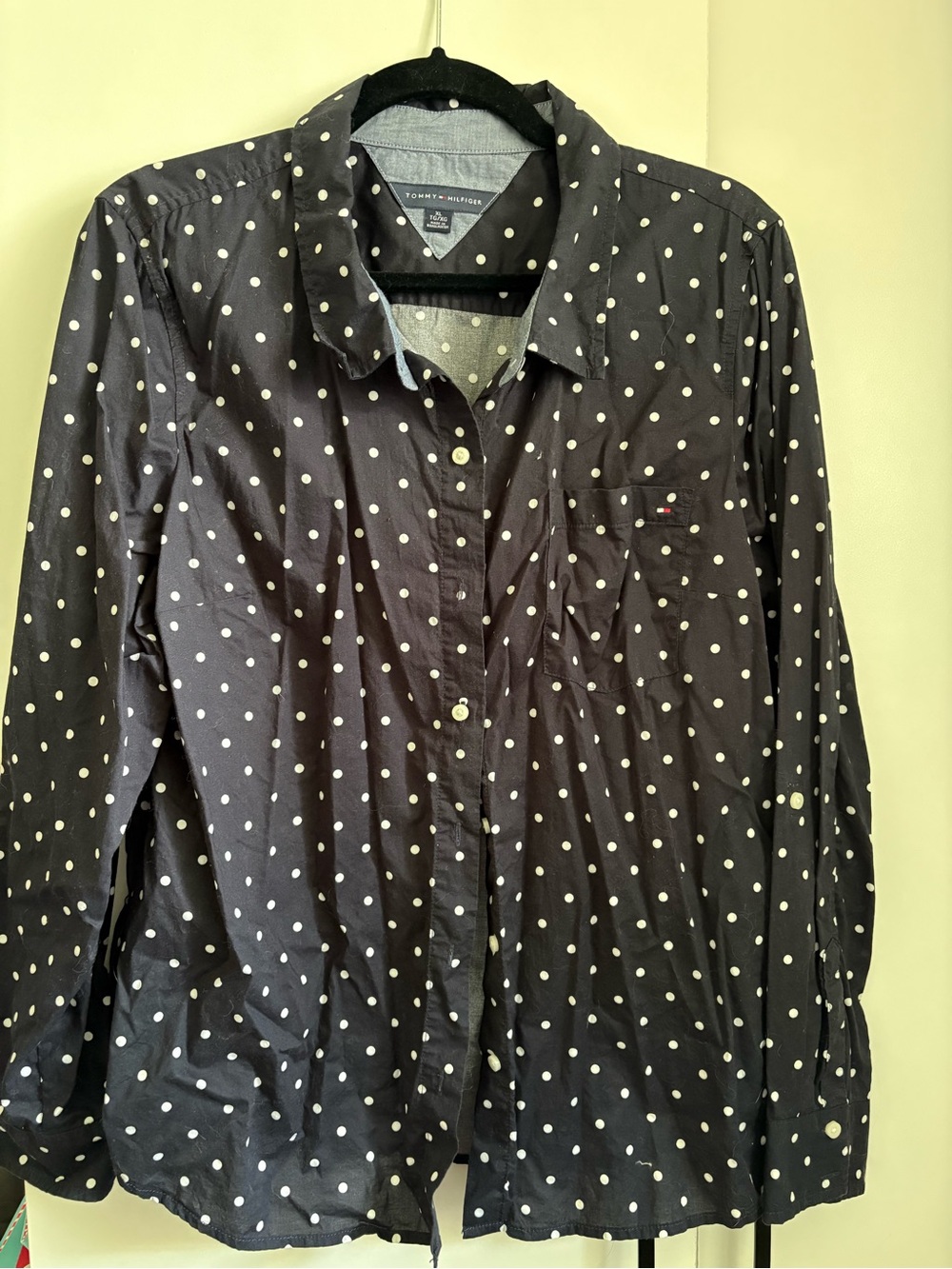 Tommy Hilfiger Navy and White Polka Dot Button-Down Shirt